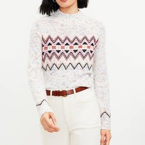 Loft Flecked Fair Isle Mock Neck Sweater XS
